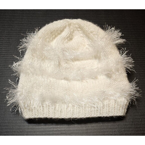 Pearl White Women's Warm Furry Slouchy Stocking Cap Hat Long Eyelash Yarn, NEW - Picture 14 of 15